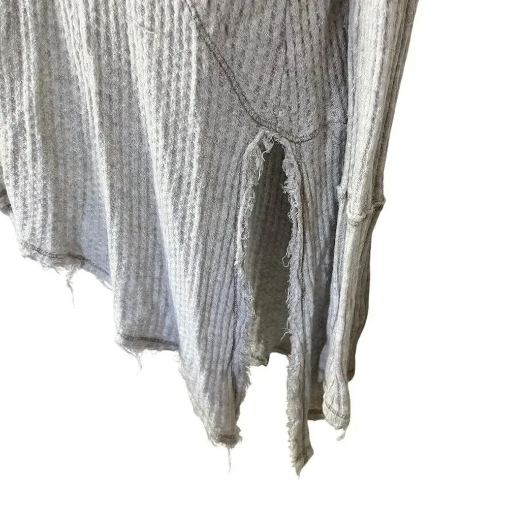 Free People Womens Waffle Knit Longline Knit V-Neck Long Sleeve Top Shirt sz M